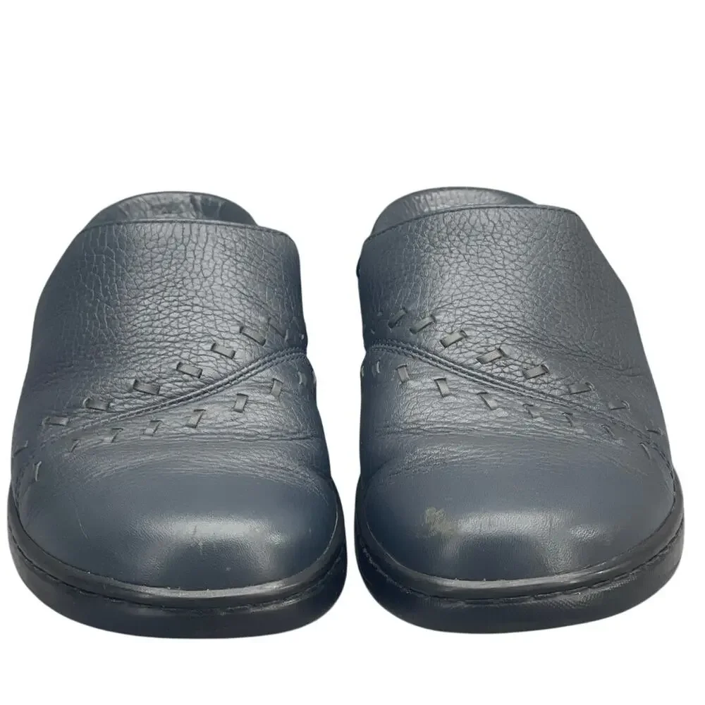 Clarks Navy Blue Leather Slip On Comfort Slide Clog Mule Shoe Women 8M